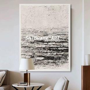 Sgmx Pure Hand-Painted Oil Painting Simple High-End Abstract Thick Texture Black and White Scandinavian Style Decorative Painting Living Room Wabi-Sabi Hanging Painting