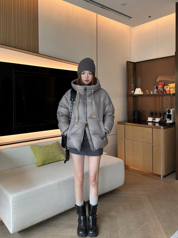 南油女装2025年秋冬Max*新款面包服字母提花抽绳连帽鹅绒羽绒服女|undefined