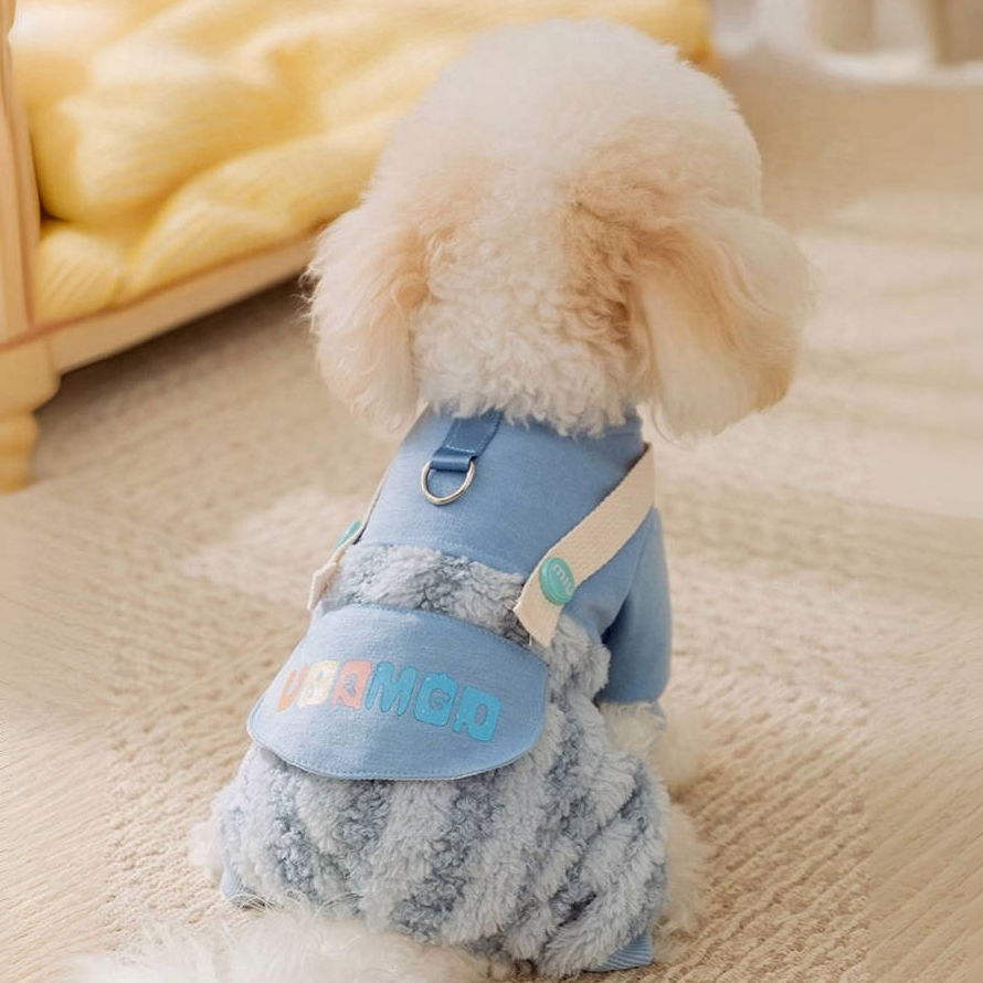 JM 개 옷 견인 버클 겨울 벨벳 의류 테디 강아지 야외 개 걷기 따뜻한 일본어와 한국 겨울 벨벳 네 다리