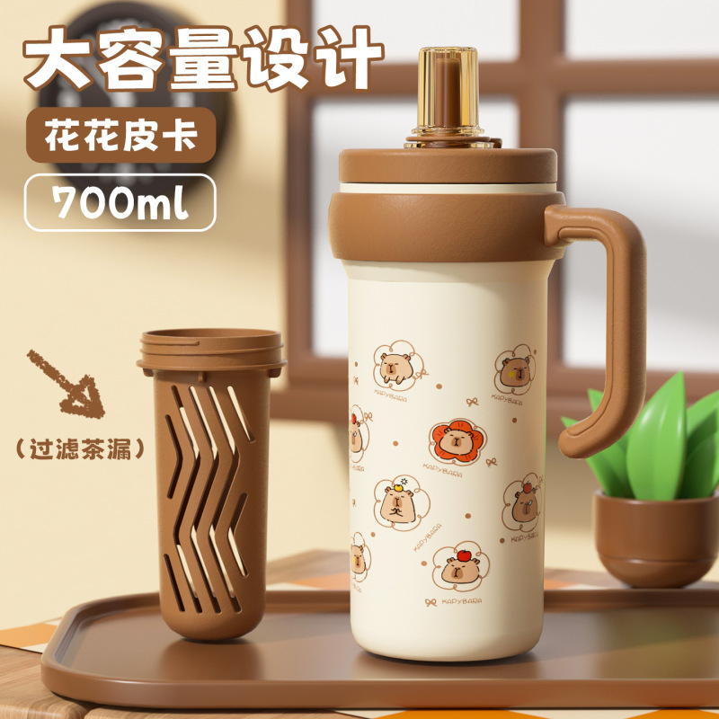 新款卡皮巴拉保温杯女生水杯大容量冰霸杯高颜值把手杯吸管杯子|undefined