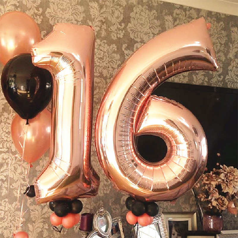 32-inch rose gold digital balloon aluminum foil balloon for love confession, engagement proposal, one-year birthday decoration and background wall.