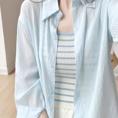 韓国ブルー薄い日焼け止め長袖シャツ女性の夏の新しいルーズレイジースタイルシャツカジュアルジャケットトップ