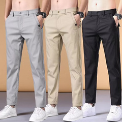 夏のレジャーズボンの男性の氷の糸の薄い金の修身のまっすぐな筒の速乾の通気性のビジネスの仕事のスーツの男性の弾力性のズボン