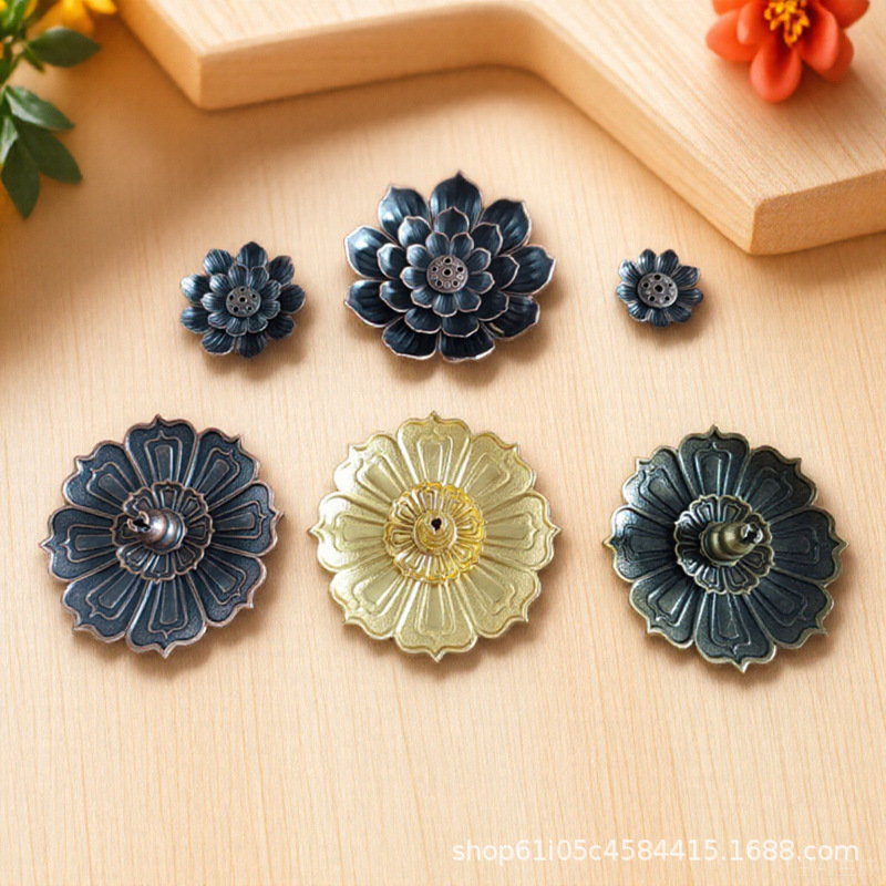 莲花香插 珐琅彩莲花香炉线香插小莲花三宝香座葫芦款批发香盘
