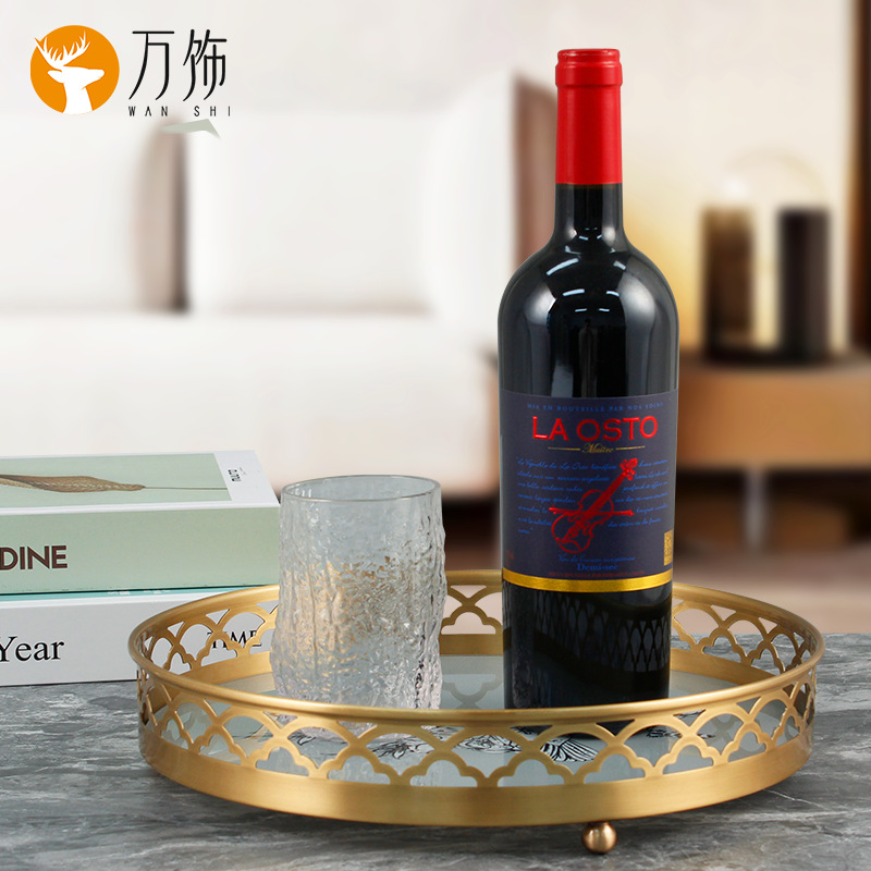 镂空圆托盘北欧零食饼干水果托盘创意小鸟麻雀图案装饰黄铜收纳盘