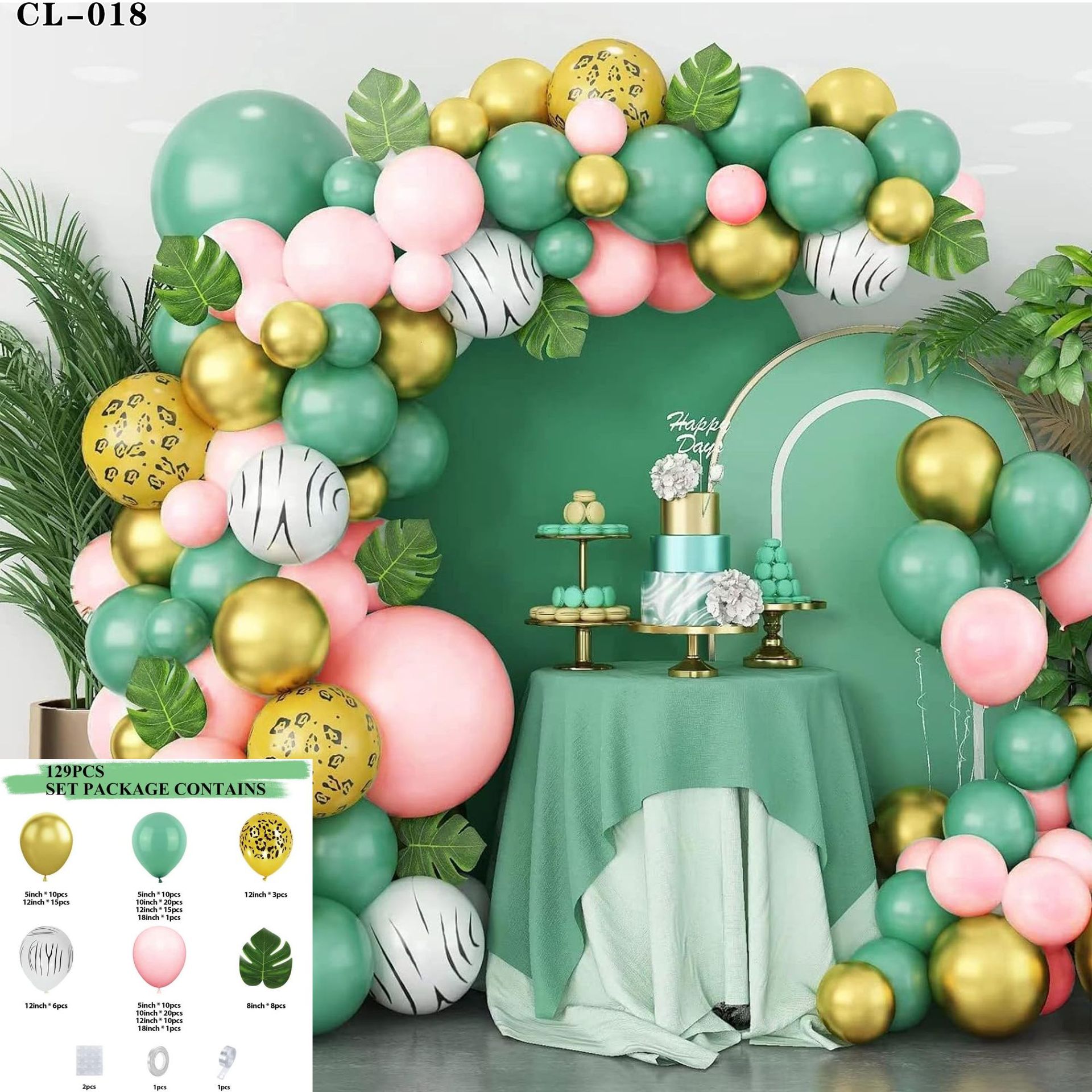 Cruz-frontera serie bosque bola verde cadena traje niños cumpleaños tema Fiesta decoración selva diseño globos