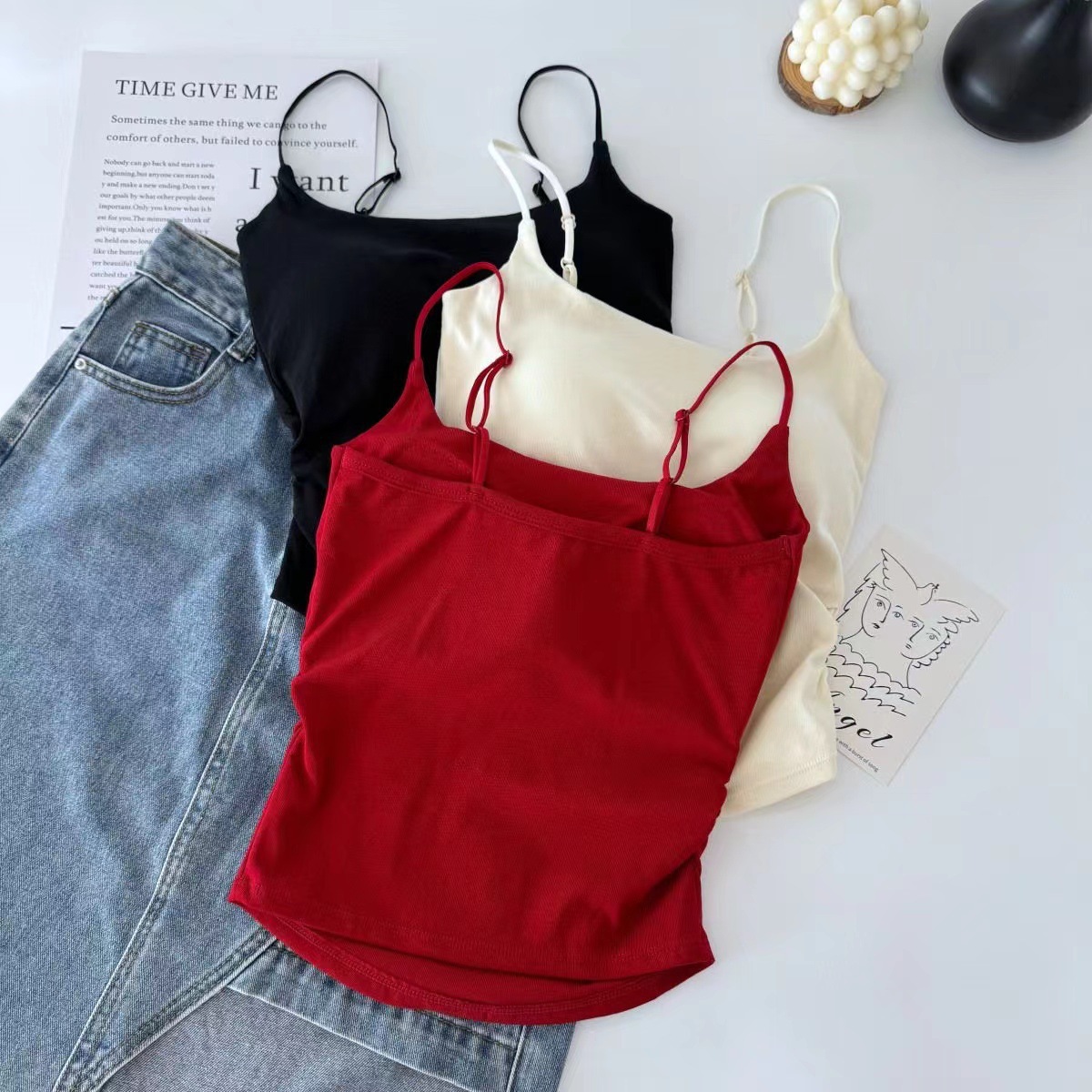 140g Weight Cotton Spandex Fabric Type Regular Top Length Camisole Tops Type Holiday, Daily Occasion Strap Neckline Slim Fit Type Solid Color Pattern Summer Season Women's Gender Pleated Design Casual, Streetwear Style Wholesale Women's Casual Streetwear Solid Color Pleated Tank Tops 7