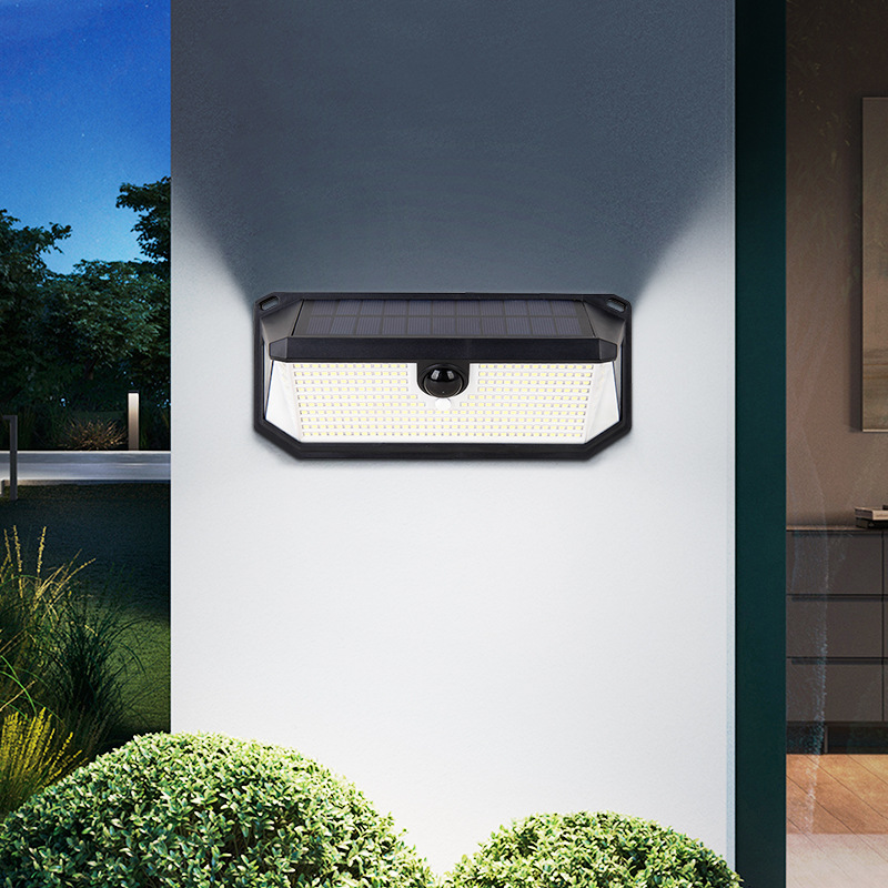Lámpara solar de pared 416 LED | Luz exterior con sensor 3 lados