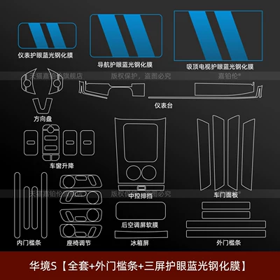 Car interior film Baojun Huajing S Door Sill Stickers - huajing-s-full-set-internal-and-external-door-sill-strips-three-screen-eye-protection-blue-light-tempered-film