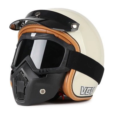 Motosiklet dəbilqələri – Universal Safety Helmet for Men - m-milky-white-goggle-mask-free-hat-brim-face-towel
