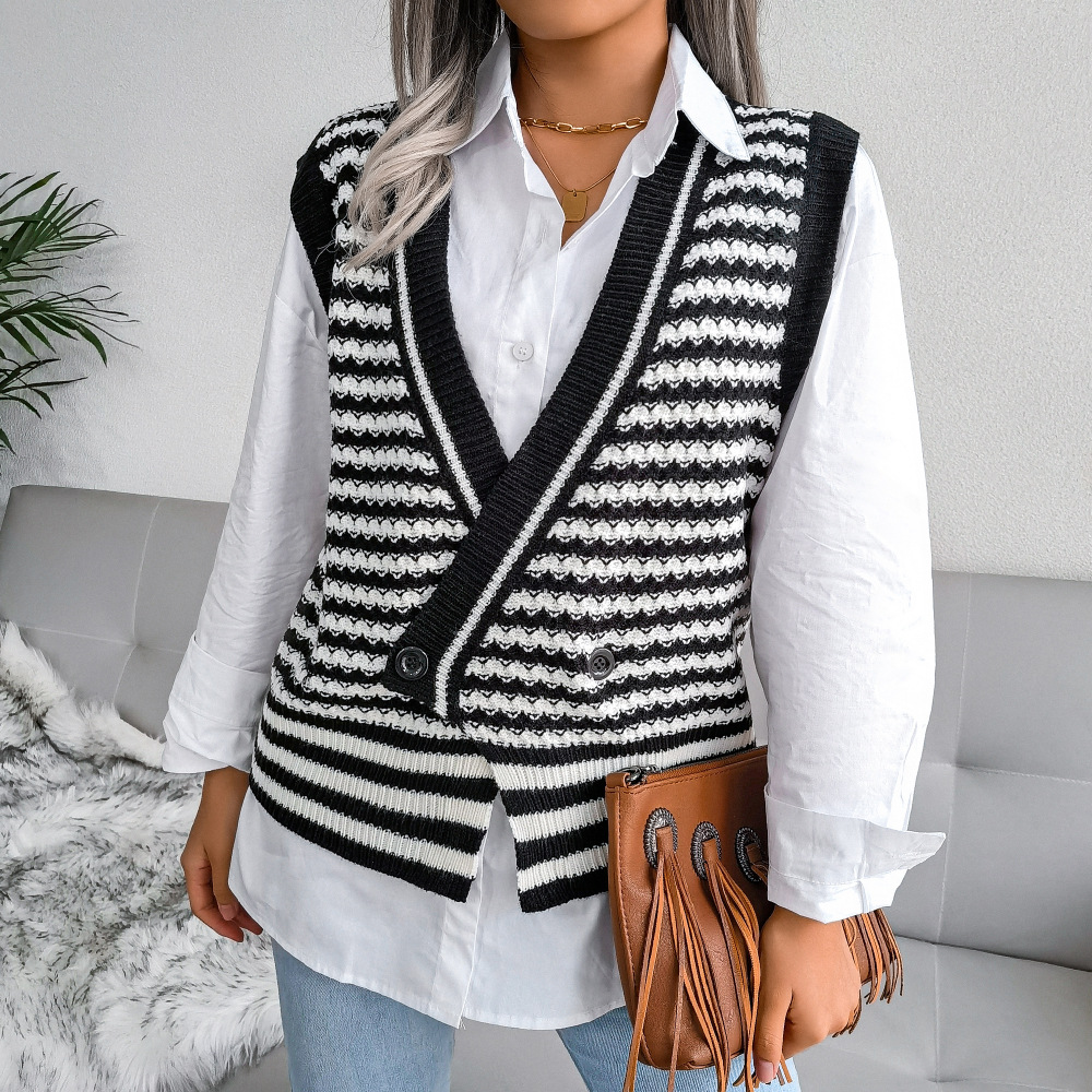 Stripe College Knitted Vest - Sweaters - Uniqistic.com