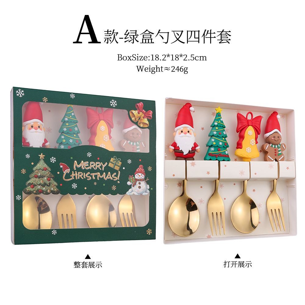 W juego de cuchara de Navidad transfronteriza dibujos animados lindo divertido muñeco de nieve cuchara postre de Navidad creativo cuchara tenedor vajilla de regalo image 8