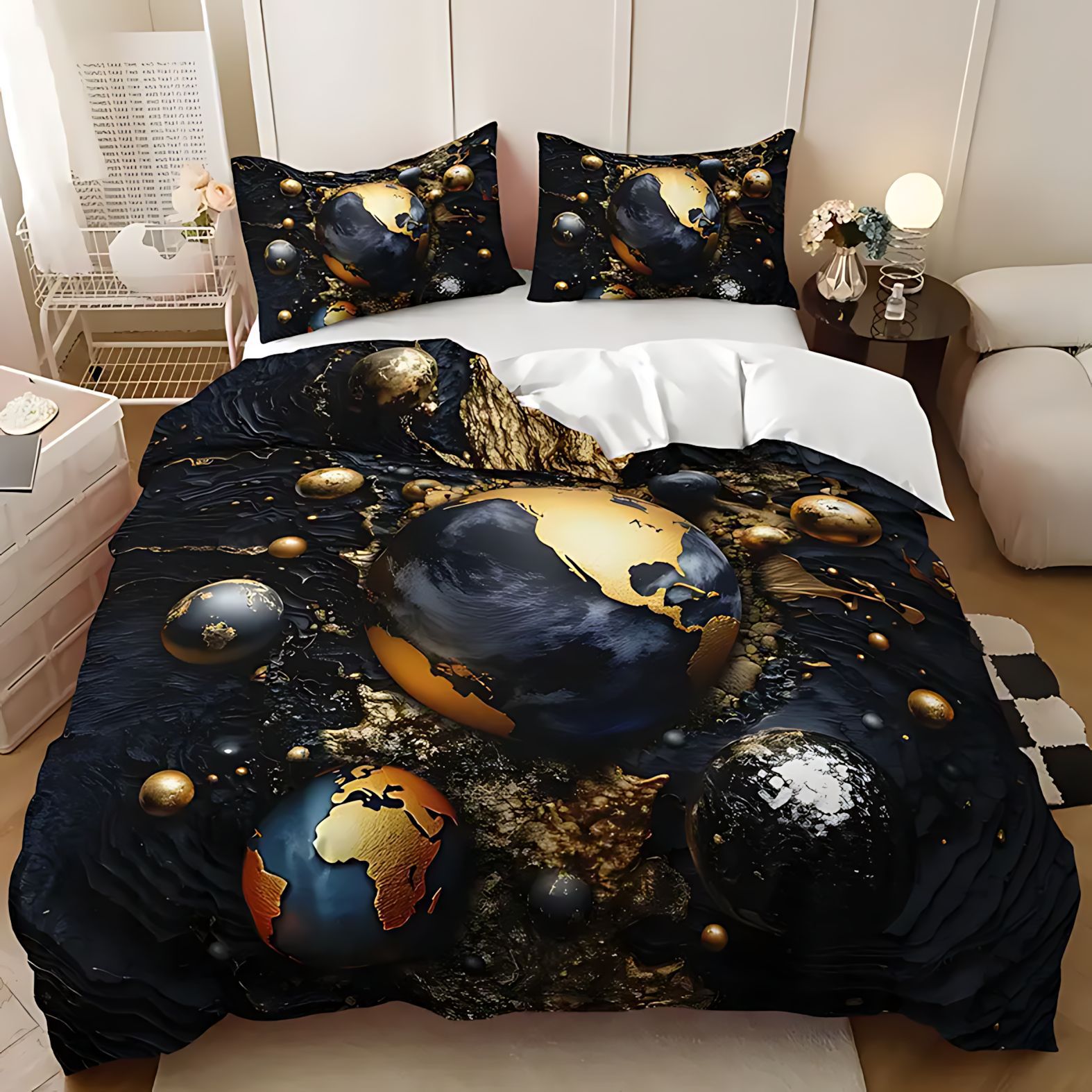 TEMU / JIT colcha de cama clásica estilo galáctico impresión digital 3D ropa de cama para diseño