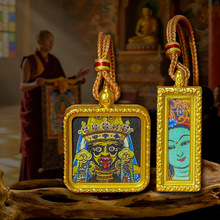 新中式唐卡合金吊坠带挂绳大黑天绿度母嘎乌盒项链黄财神文殊佛牌