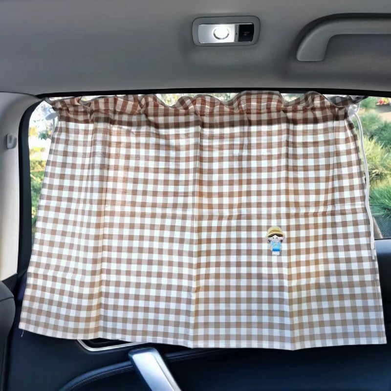 Estilo ins cortina de coche a cuadros cortina de protección solar para niños bebé coche interior bloqueo de luz cortina de sombrilla