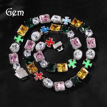 跨境欧美嘻哈彩色镶锆石项链ins风小众时尚多巴胺网红毛衣链配饰