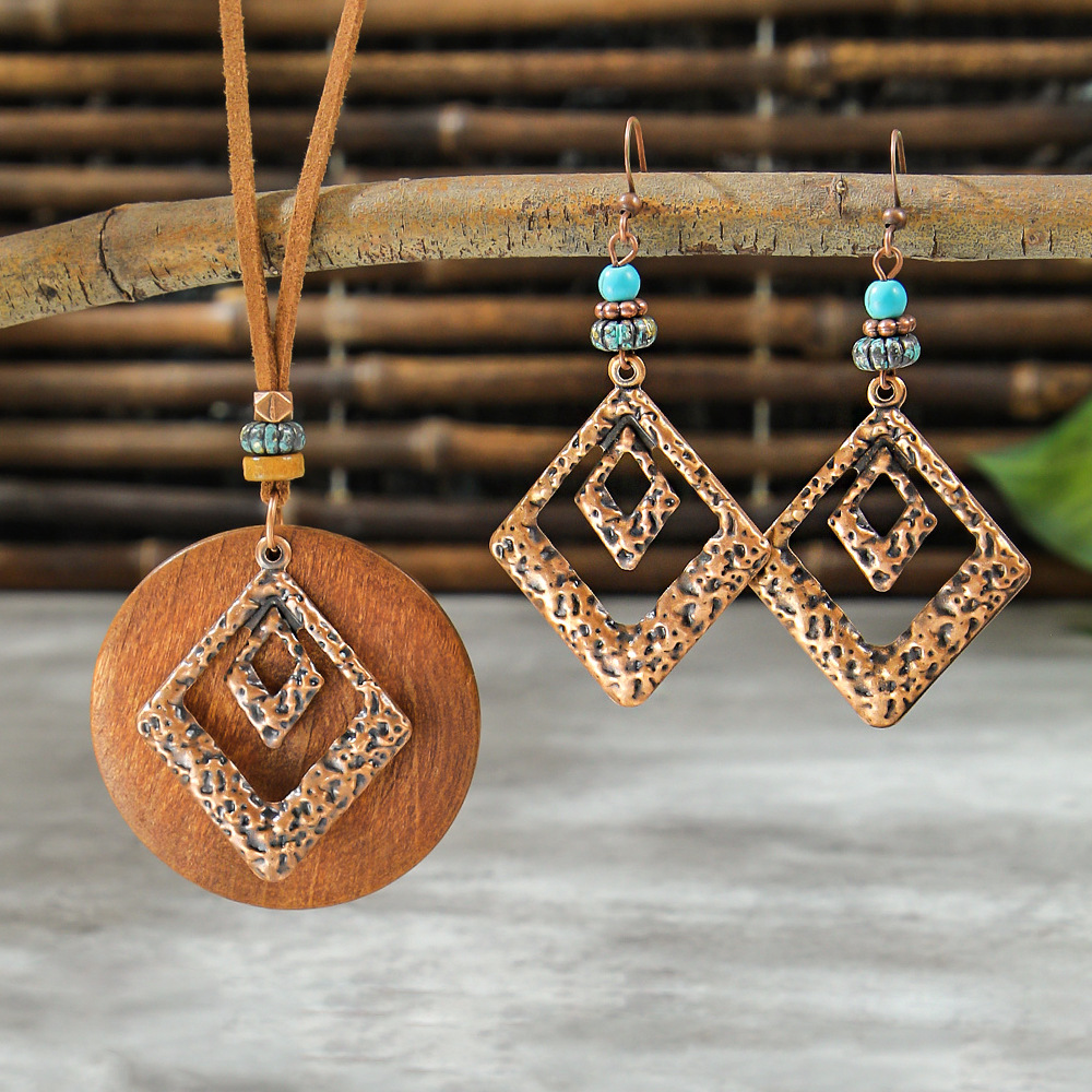 Bohemia Dream Catcher borla pendientes collar de madera estilo étnico largo borla colgante accesorios suéter cadena image 20