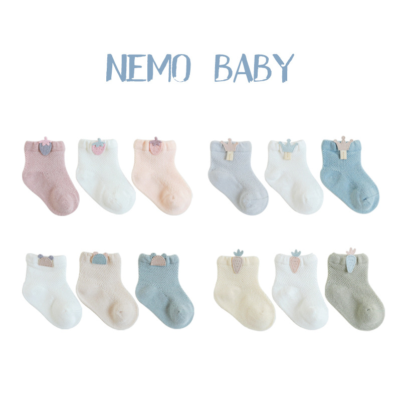 Calcetines de bebé verano ultrafino algodón peinado lindo bebé recién nacido boca suelta hombres y mujeres niños infantiles calcetines de malla de verano image 2