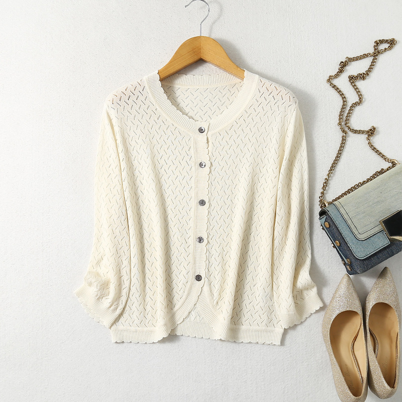 New Knitted Hollow Summer Cardigan Lace Round Neck Short Loose Top Silk Shawl Air-conditioning Shirt