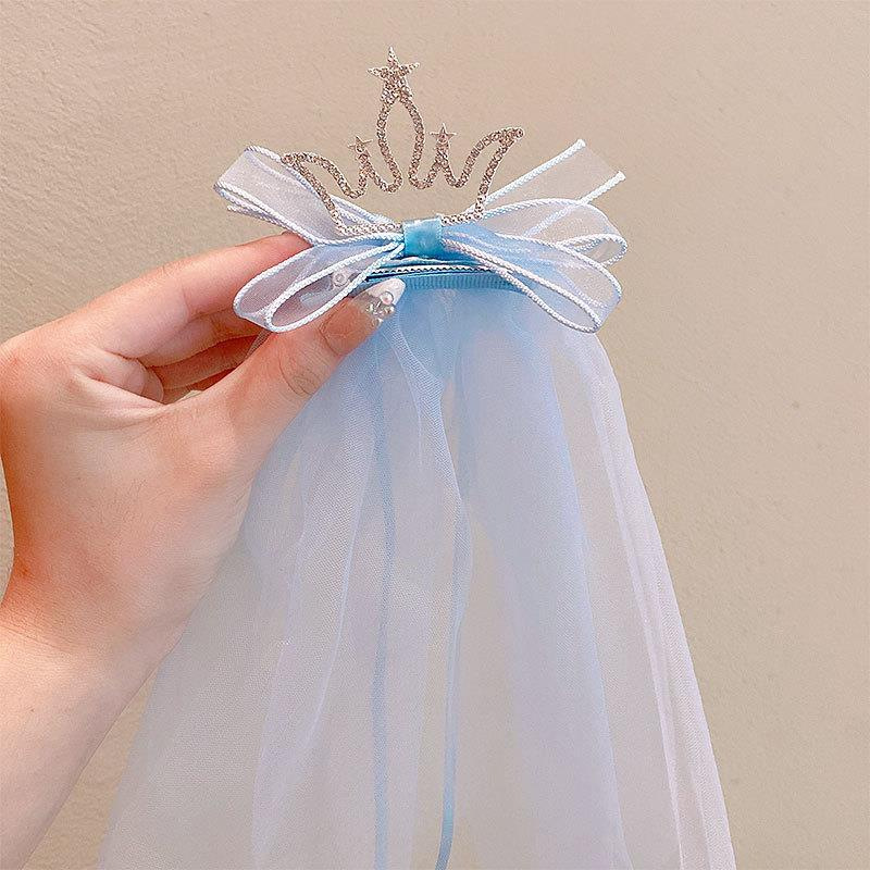 Princesa hilo flotante Corona horquilla para niños Lindo estilo coreano velo accesorios para el cabello súper Hada tridimensional brillante diamante foto tocado