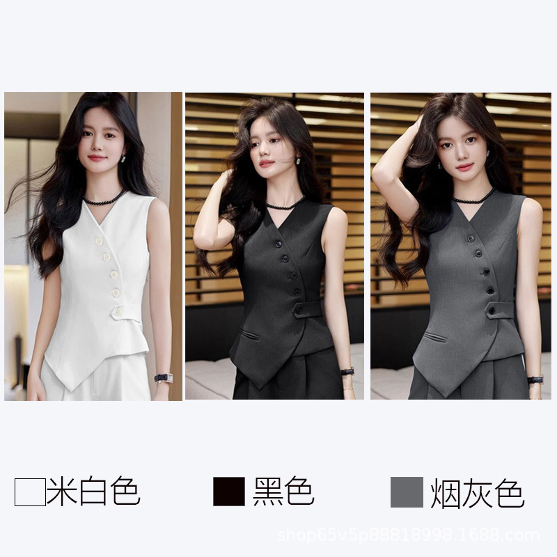 New Style Work and Commuting High-End Diagonal Button Sleeveless Suit Vest Vest Spring and Autumn Fashion Layered Vest