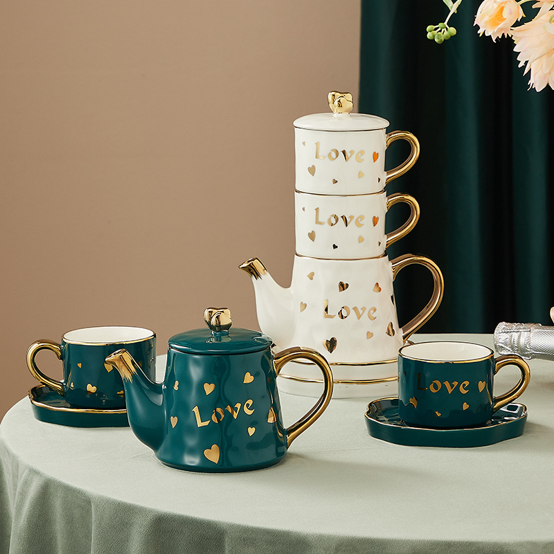 Ins tetera de cerámica taza regalo del día de san valentín amazon venta caliente juego de té taza de té traje sala de estar casa