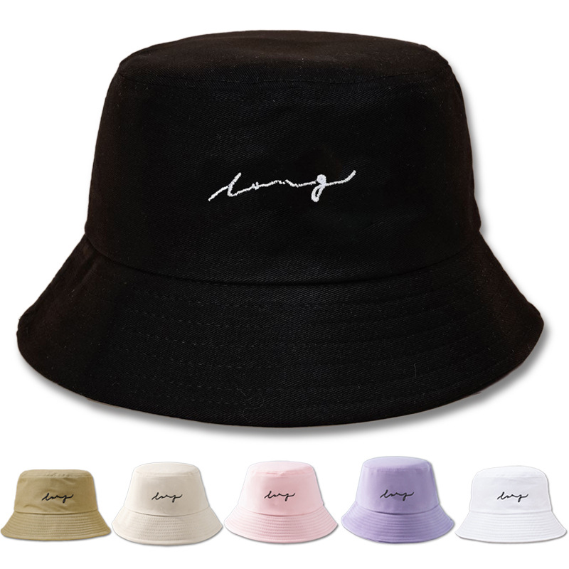 Nueva primavera versátil simple carta bordada sombrero de pescador para las mujeres de estilo coreano de moda de ala ancha a prueba de sol de moda cuenca del sombrero para los hombres