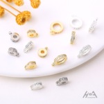 铜镀14k金镶锆开口单吊环隔珠托隔片diy手链项链三通圆形手工配件