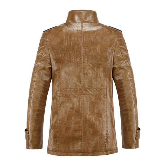 Cross-border autumn and winter men's stand collar fleece-lined thickened business casual pu washed coat plus fat plus size leather jacket