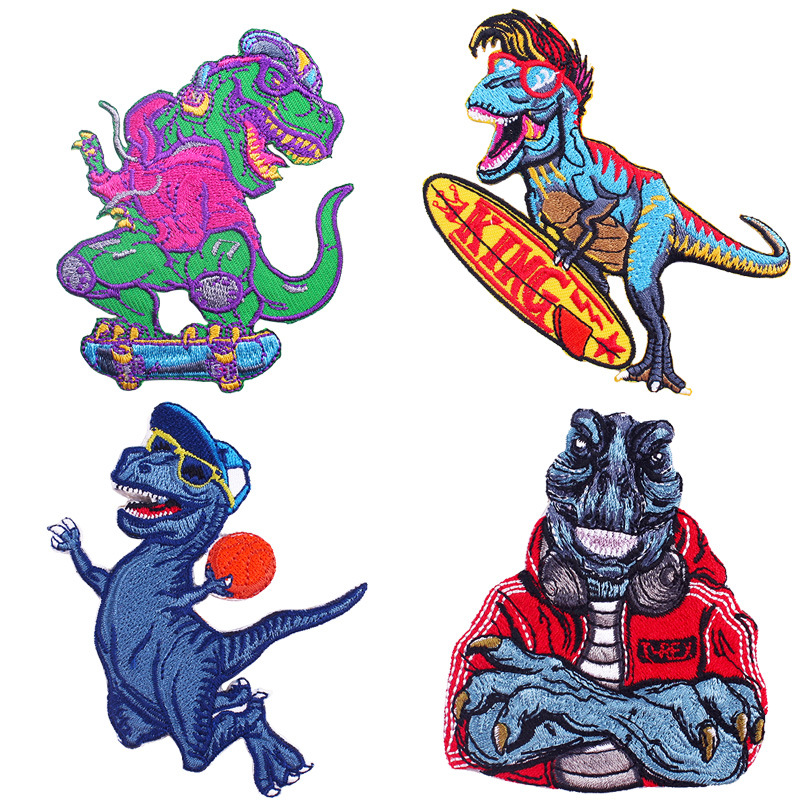 dinosaur embroidery cloth sticker embroidery skateboard dinosaur DIYT-shirt Patches sticker adhesive back