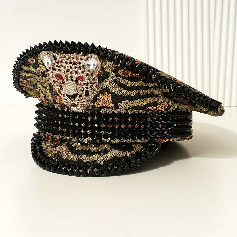 Sombrero azul marino con incrustaciones de diamantes, boina estilo punk, sombrero y2k, sombrero de marinero para mujer con ambiente otoñal e invernal, sombrero dorado para clima frío