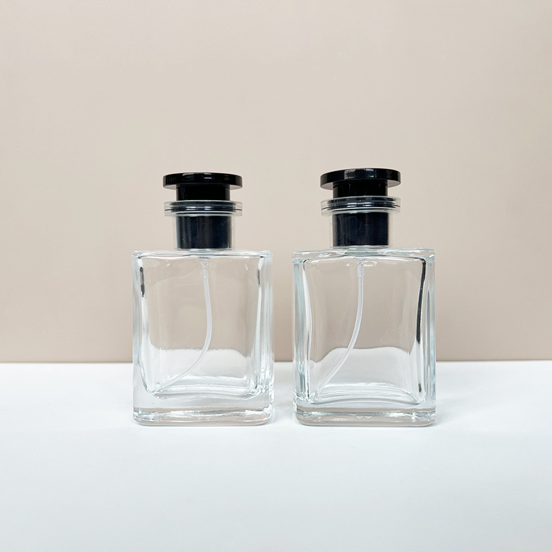 现货螺口B212-50ml 长方形透明玻璃香水瓶化妆品分装瓶按压喷雾空