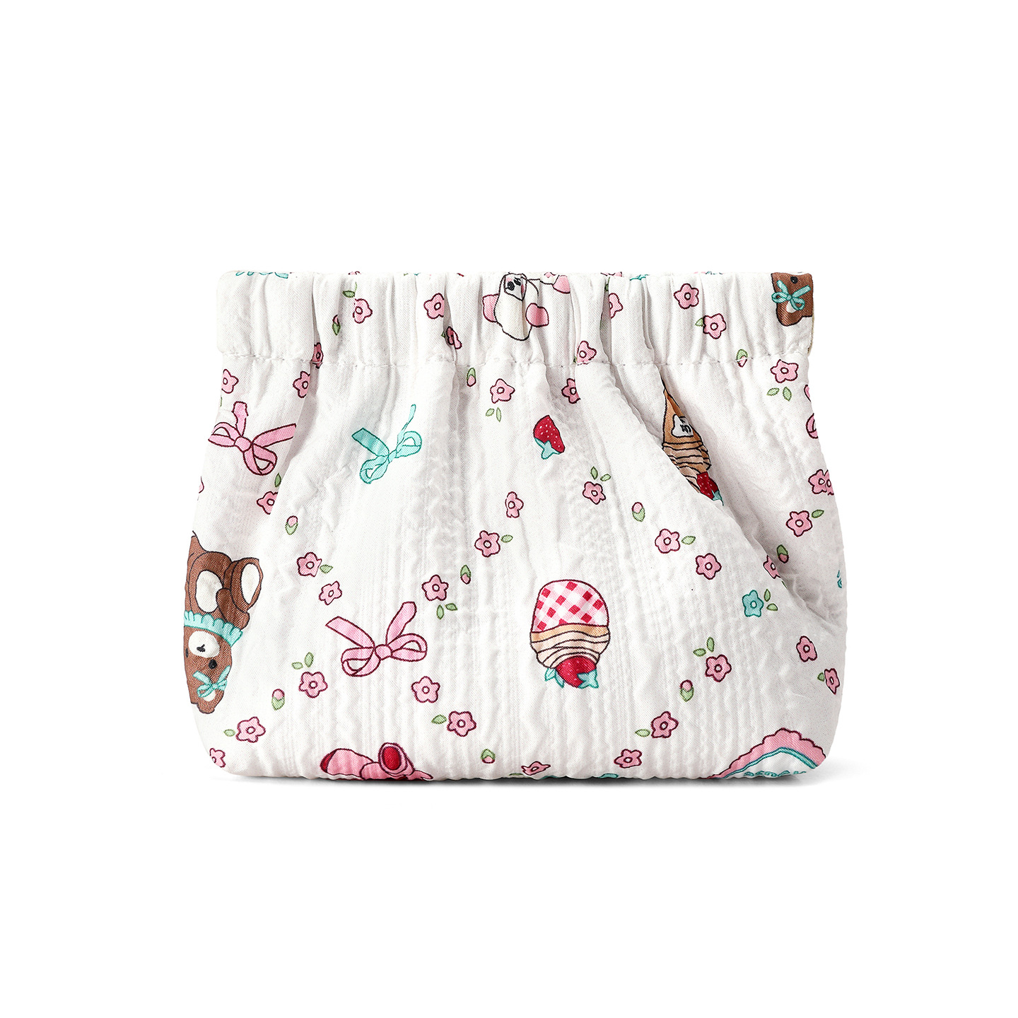 Portátil nuevo lindo cartón de dibujos animados algodón bolsa de cierre automático pliegue bolsa de almacenamiento miscelánea lápiz labial bolsa de maquillaje flores