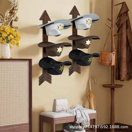 跨境木质帽子架壁挂式帽子置物架墙壁农舍风格实木收纳展示架