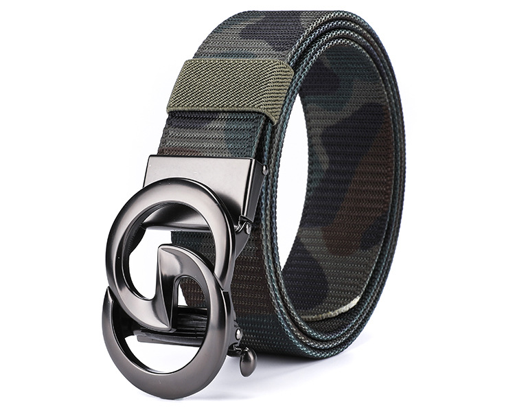 New Men's Automatic Buckle Canvas Belt Without Holes Thickened Nylon Waist Belt Simple Casual and Versatile for Business The Belt Can Be Cut Short_voghion.com