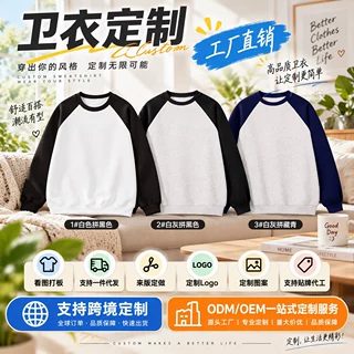 欧美跨境直销同款插肩圆领宽松拼接色定加图加印定制logo团体服