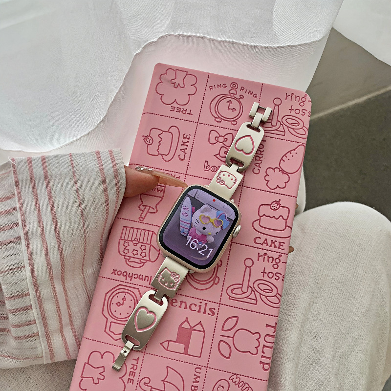 Suitable for Apple Applewatch Watch Strap Metal Kitty Hello Kitty Thin Women's Iwatch11 Strap