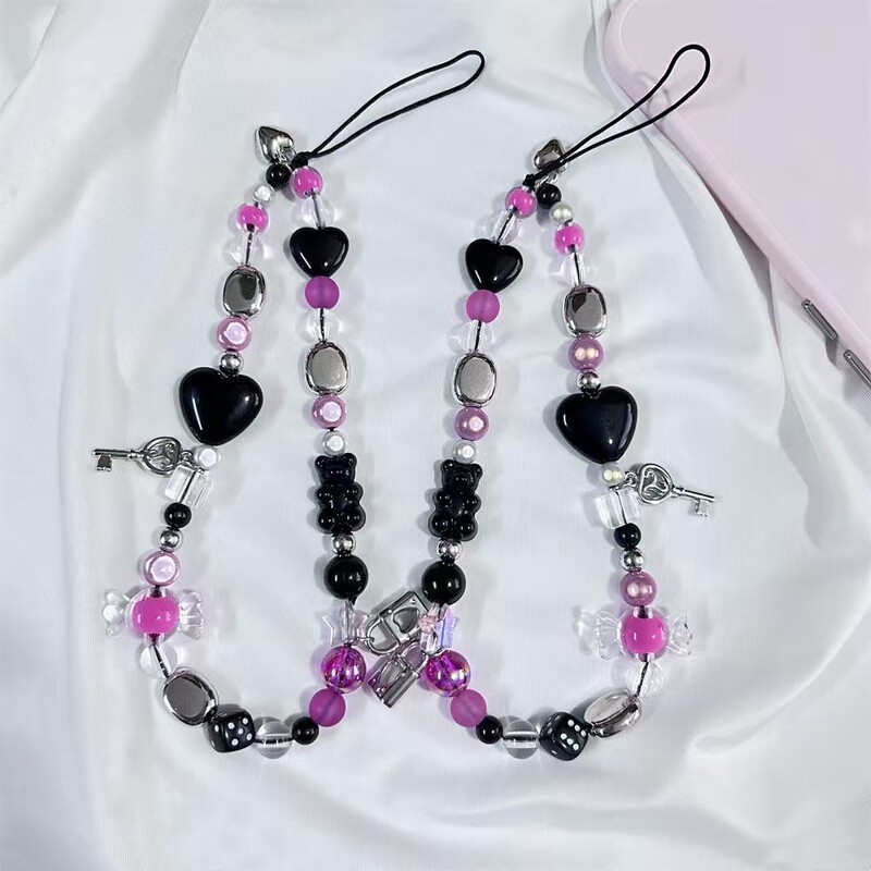 Ccd Camera Lanyard Sexy Y2K Sweet Cool Style Heart Bear DIY Beads Mobile Phone Chain Lanyard Mobile Phone Case Pendant