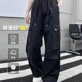 女童工装裤春秋款薄款裤子2025新款高腰中大童阔腿裤夏季休闲长裤