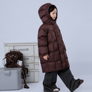 Children's Down Jacket Korean Style New Boys' and Girls' Middle and Large Children's Hood Mid-length Thickened Over-the-knee White Duck Down Jacket