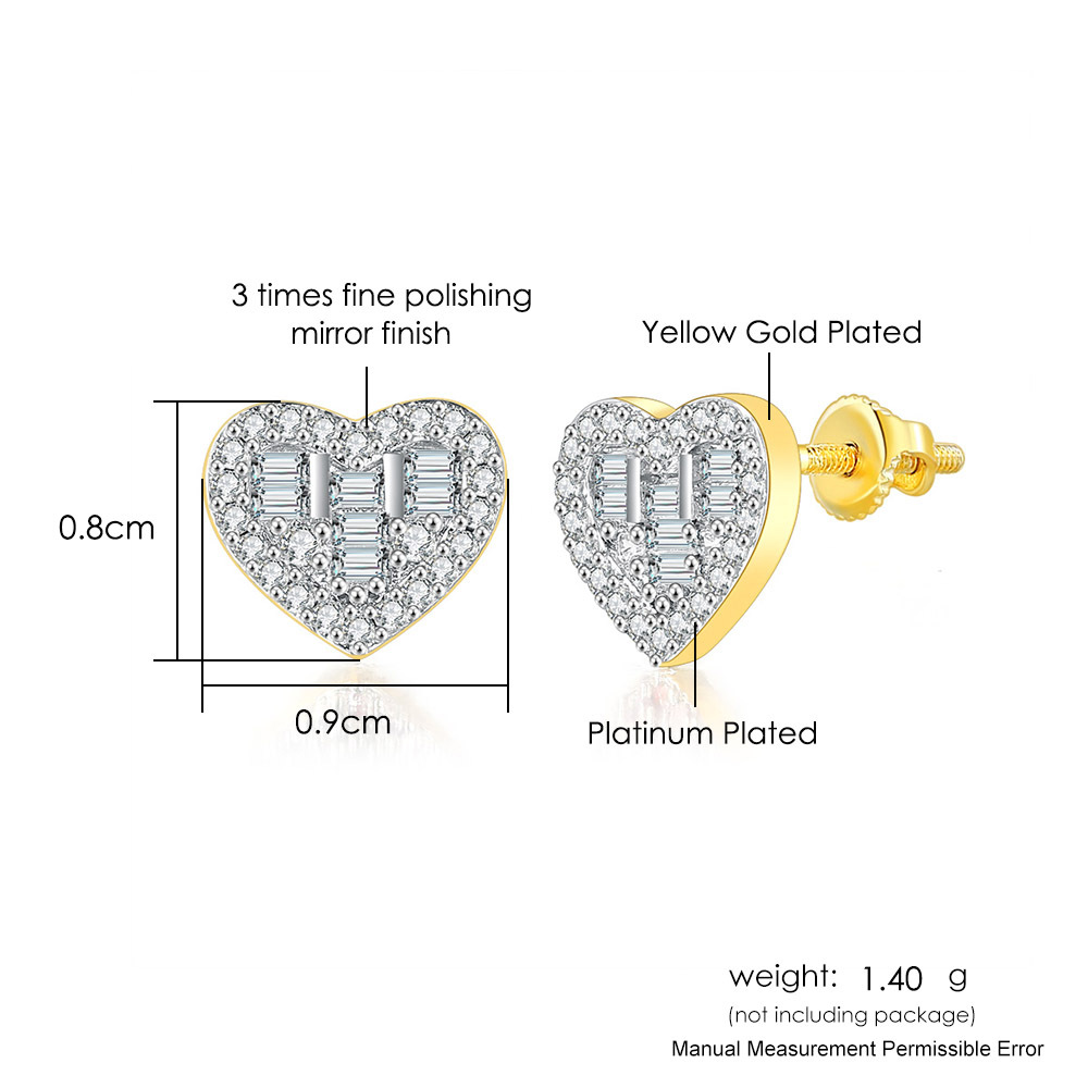 5g Weight Copper Ear Needle Material White Gold Plated, Gold Plated Plating Material Zircon Inlay Material Ear Studs Classification 1 Pair Quantity Daily, Party, Street Occasion Copper Material Round, Square, Heart Shape Pattern Unisex Gender Plating, Inlay Design Hip-Hop Style Gold, Silver Color 1 Pair Hip-Hop Round Square Heart Shape Plating Inlay Copper Zircon White Gold Plated Gold Plated Ear Studs 16