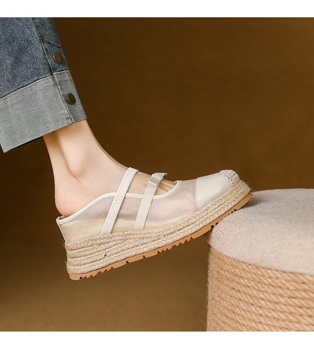Mule nữ mũi nhọn bít đế xuồng cao gót 5 cm phong cách boho — màu trắng ngà, Chấm bi trắng kem chi tiết 10
