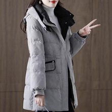 2025冬季新款韩版宽松大码棉服碎花加绒加厚保暖连帽棉衣女中长款