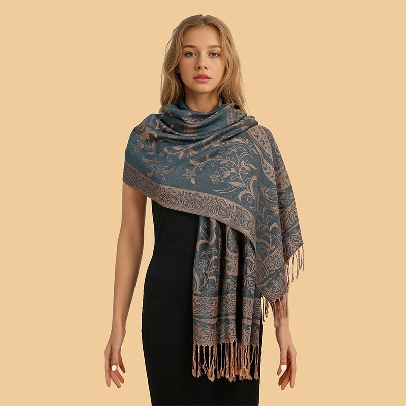 Cross-Border Hot-Selling Autumn and Winter Imitation Cashmere Shawl for Women, Ethnic Style Warm Scarf, Jacquard Tassel Women's Shawl