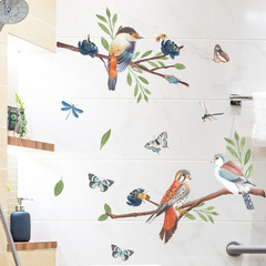 Plant and Bird Decorative Painting, Fresh Leaves Toilet Paper, Butterfly and Bird Bathroom Wall Sticker FY-AB