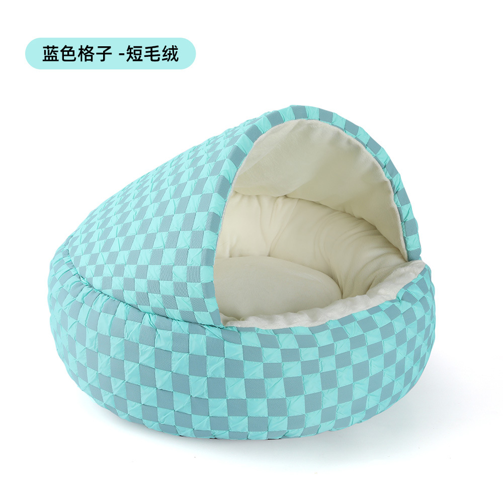Cálido invierno nido para mascotas concha nido para gatos semicerrado nido de algodón de felpa engrosado caseta para perros semicerrada cama para perros