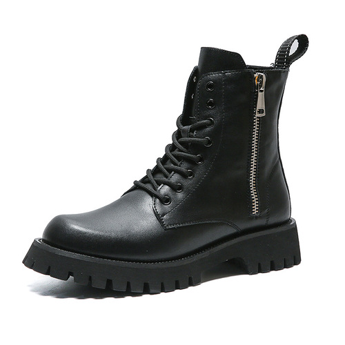 Fleece-lined Martin Boots for Men, Autumn/Winter New Arrival: Thick-Soled Outdoor Zip-Up Boots—Casual Mid-Calf Style, Made-to-Order from Wenzhou