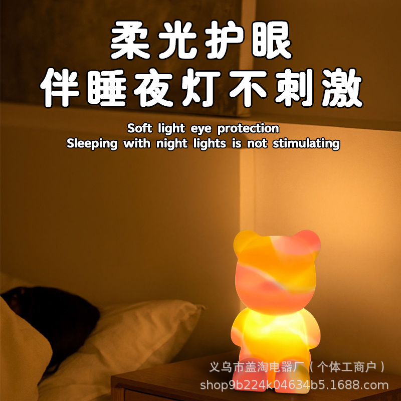 Oso violento, modelo de celebridad de Internet, luz nocturna de dibujos animados, luz de palmaditas, regalo de cumpleaños para niñas, decoración creativa de lámpara de sueño de luz suave