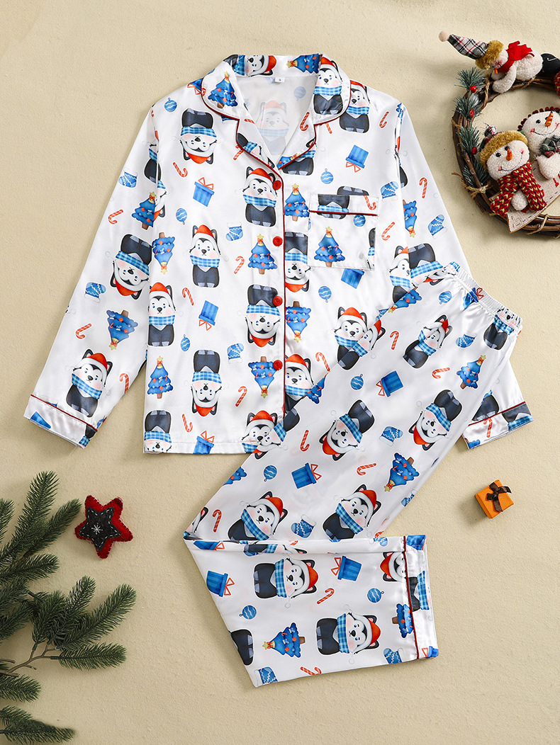 Año Nuevo europeo y americano traje de pijama entre padres e hijos seda artificial Primavera y otoño decoración del hogar completo Navidad Nuevo Hogar desgaste de dos piezas de invierno