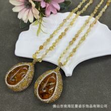 新品二代蜜蜡项链中古首饰毛衣链天然高品质黄水晶链身网红新款